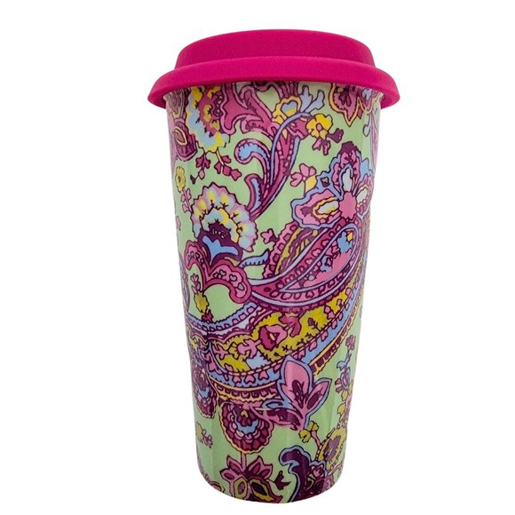 Paisley Theme Pastel Ceramic Refillable Travel Coffee Tea Cup Mug (12 oz) - Picture 3 of 7